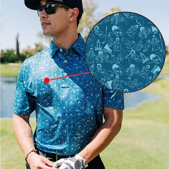 U Suck at Golf Apparel happy place short sleeve teal polo, Medium - Picture 4 of 6